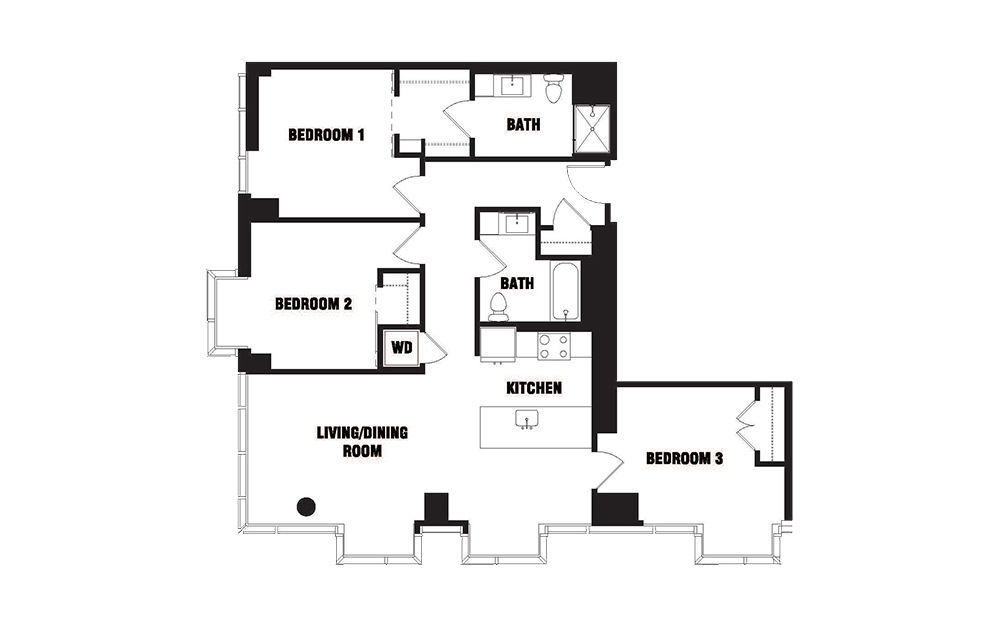 Ink 1 3A - 3 bedroom floorplan layout with 2 baths and 1317 square feet. (2D) Ink 1 3A - 3 bedroom floorplan layout with 2 baths and 1317 square feet. (2D)