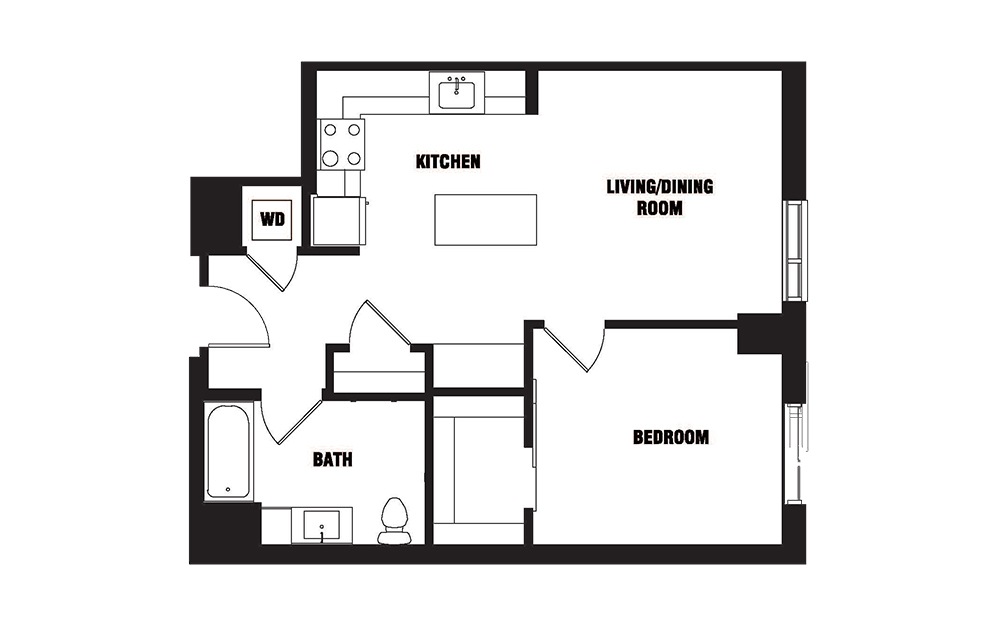INK 2 1C - 1 bedroom floorplan layout with 1 bath and 685 square feet. (2D) INK 2 1C - 1 bedroom floorplan layout with 1 bath and 685 square feet. (2D)