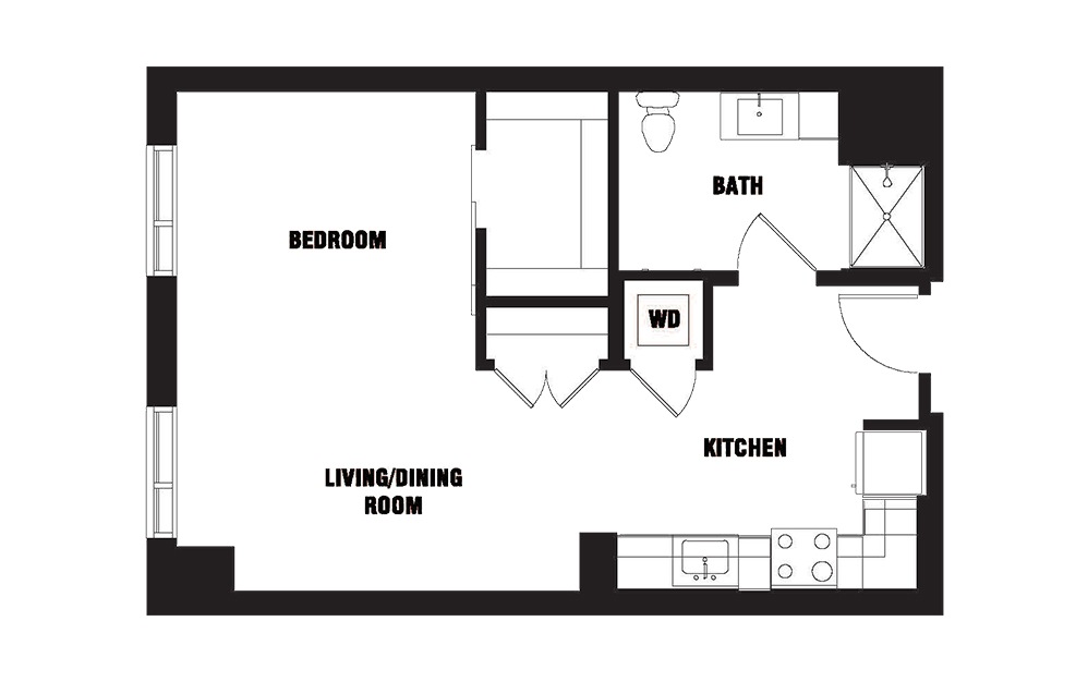 INK 2 STA - Studio floorplan layout with 1 bath and 589 square feet. (2D) INK 2 STA - Studio floorplan layout with 1 bath and 589 square feet. (2D)
