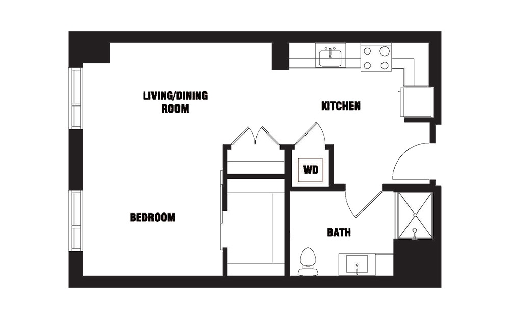 Ink 2 STB - Studio floorplan layout with 1 bath and 590 square feet. (2D) Ink 2 STB - Studio floorplan layout with 1 bath and 590 square feet. (2D)