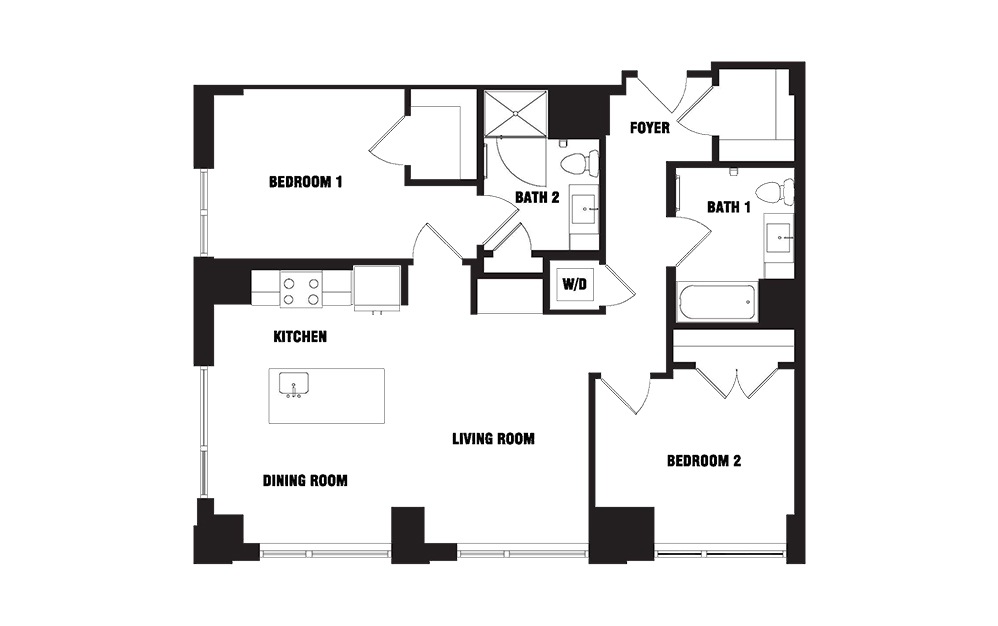 INK 3 2A - 2 bedroom floorplan layout with 2 baths and 1056 square feet. (2D) INK 3 2A - 2 bedroom floorplan layout with 2 baths and 1056 square feet. (2D)