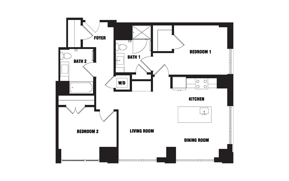 Ink 3 2C - 2 bedroom floorplan layout with 2 baths and 1063 square feet. (2D) Ink 3 2C - 2 bedroom floorplan layout with 2 baths and 1063 square feet. (2D)