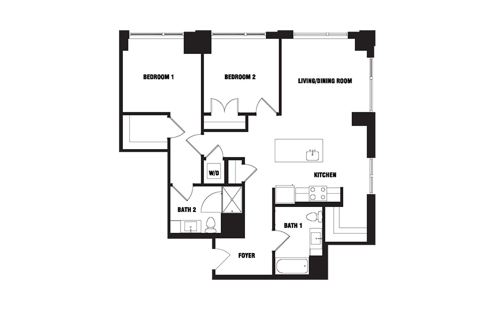 Ink 3 2D - 2 bedroom floorplan layout with 2 baths and 1098 square feet. (2D) Ink 3 2D - 2 bedroom floorplan layout with 2 baths and 1098 square feet. (2D)