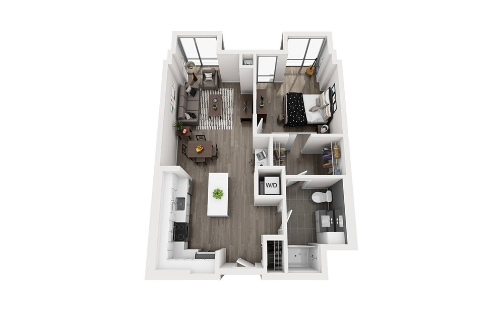 INK 1 1A - 1 bedroom floorplan layout with 1 bathroom and 739 square feet (3D)