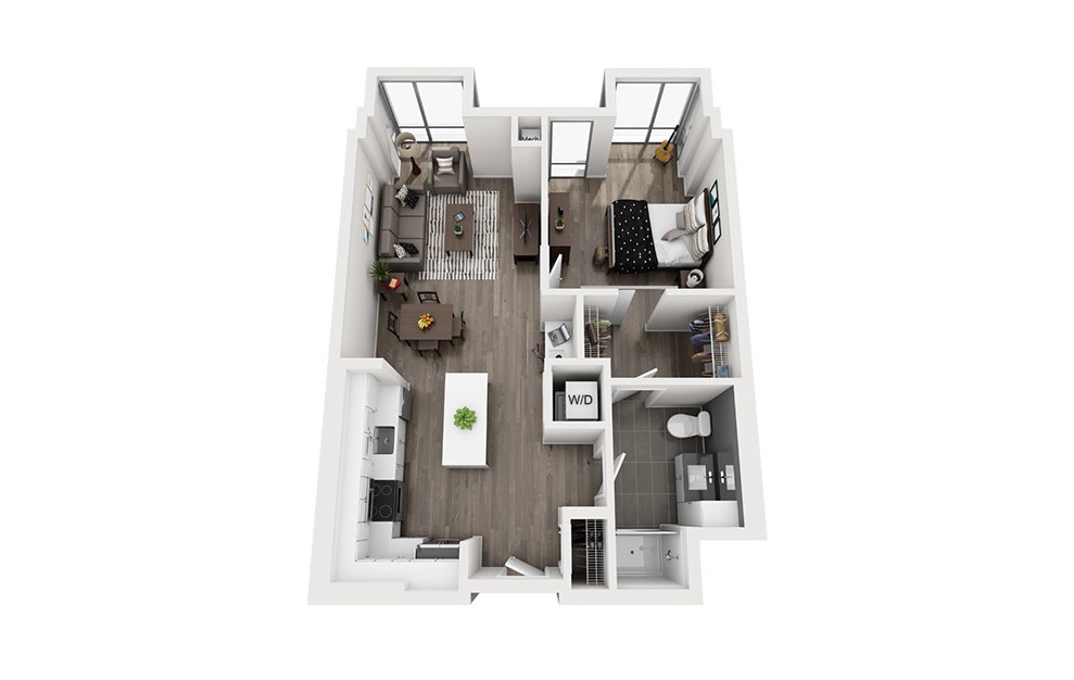 INK 1 1A - 1 bedroom floorplan layout with 1 bath and 739 square feet. (3D)