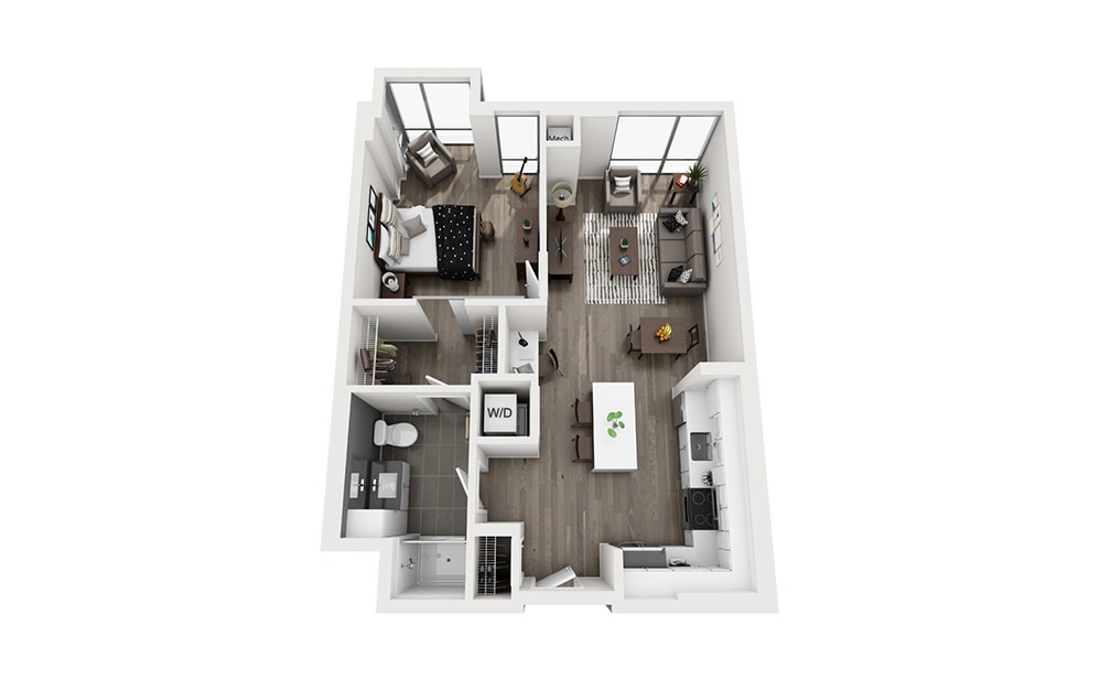 INK 1 1A 1 - 1 bedroom floorplan layout with 1 bathroom and 737 square feet (3D)