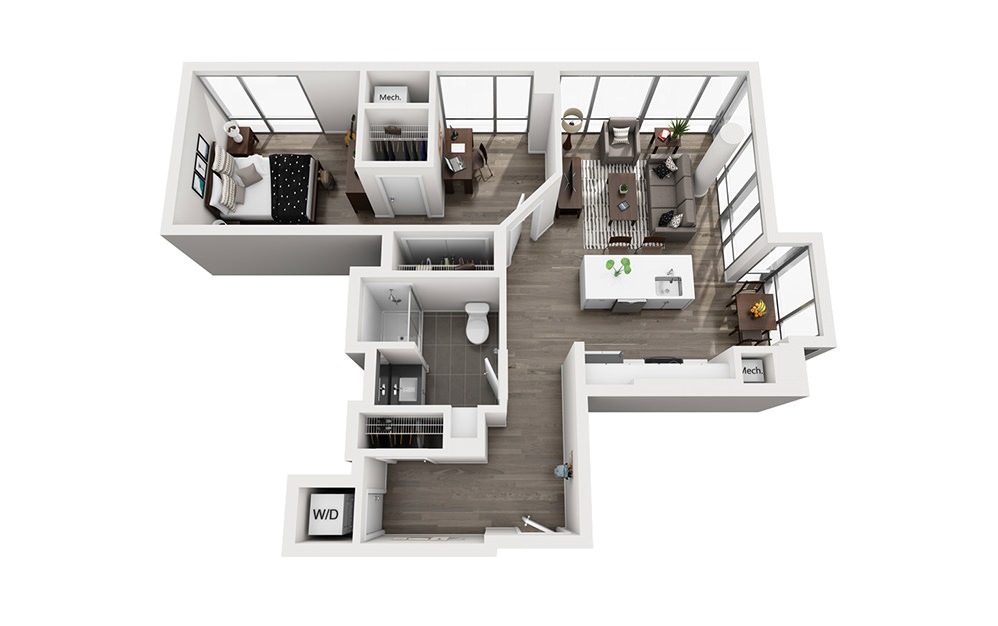 INK 1 1D - 1 bedroom floorplan layout with 1 bathroom and 820 square feet (3D)