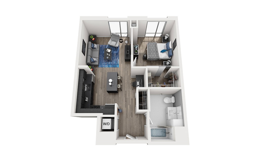 INK 2 1C - 1 bedroom floorplan layout with 1 bathroom and 685 square feet (3D)