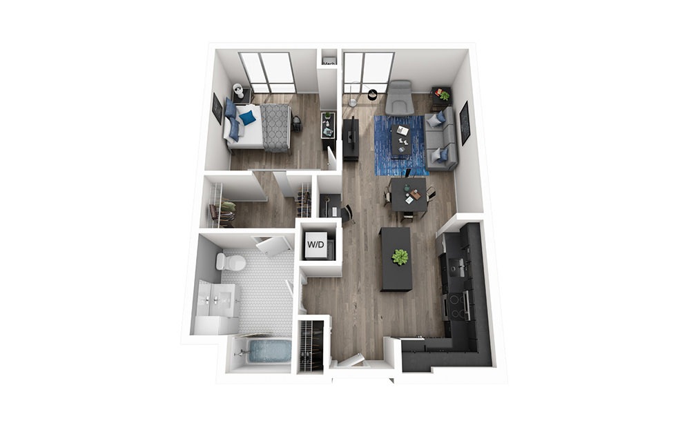 INK 2 1D - 1 bedroom floorplan layout with 1 bathroom and 744 square feet (3D)