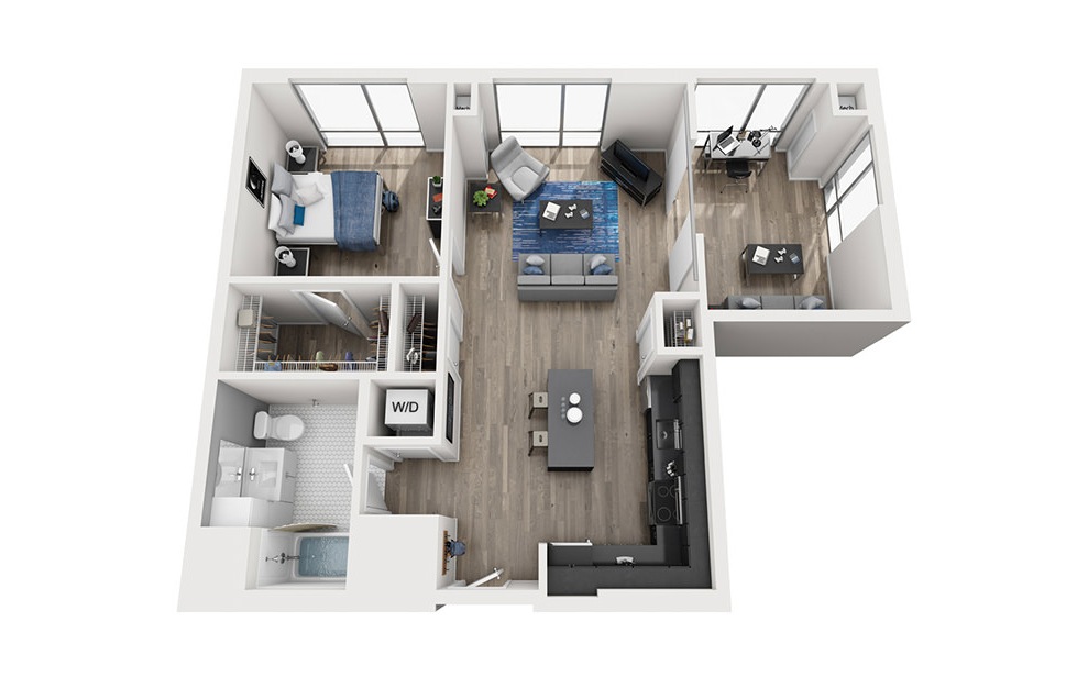 INK 2 1E - 1 bedroom floorplan layout with 1 bath and 964 square feet. (3D)