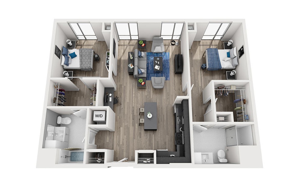 INK 2 2A - 2 bedroom floorplan layout with 2 baths and 1182 square feet. (3D)