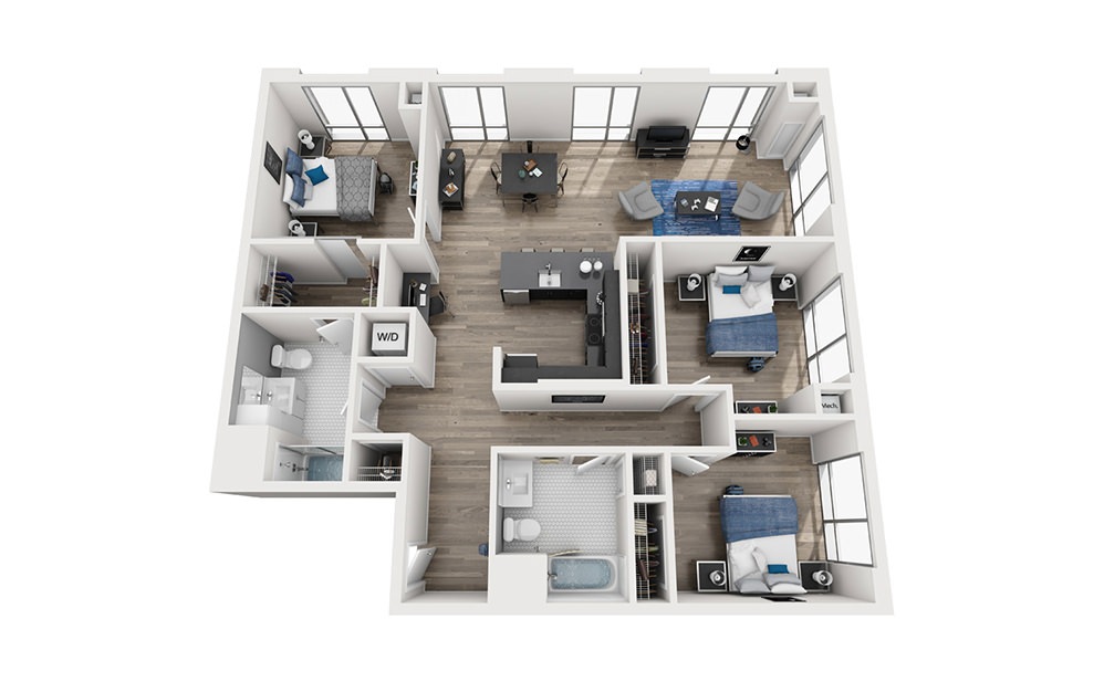 INK 2 3A - 3 bedroom floorplan layout with 2 bathrooms and 1426 square feet (3D)