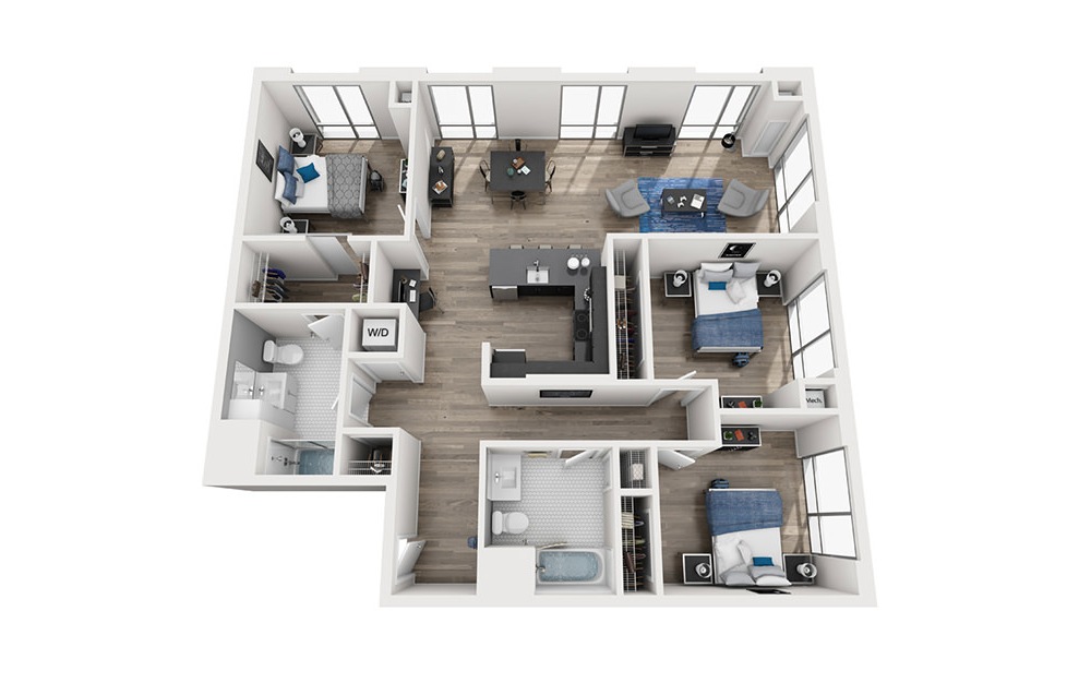 INK 2 3A - 3 bedroom floorplan layout with 2 baths and 1426 square feet. (3D)