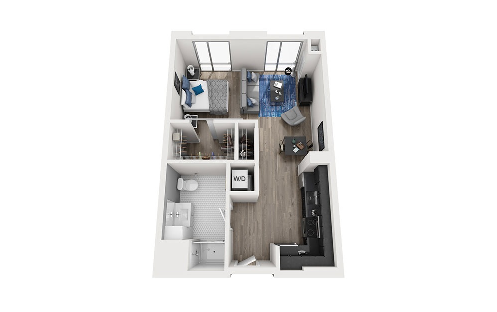 INK 2 STB - Studio floorplan layout with 1 bathroom and 590 square feet (3D)