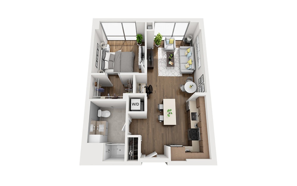 INK 3 1A - 1 bedroom floorplan layout with 1 bathroom and 709 square feet (3D)