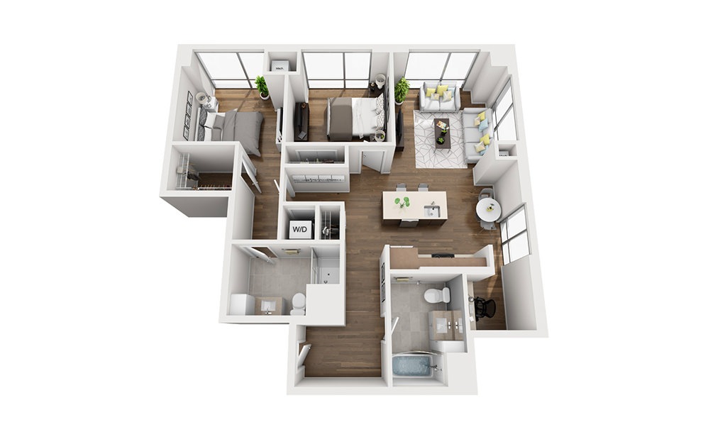 INK 3 2D - 2 bedroom floorplan layout with 2 bathrooms and 1098 square feet (3D)