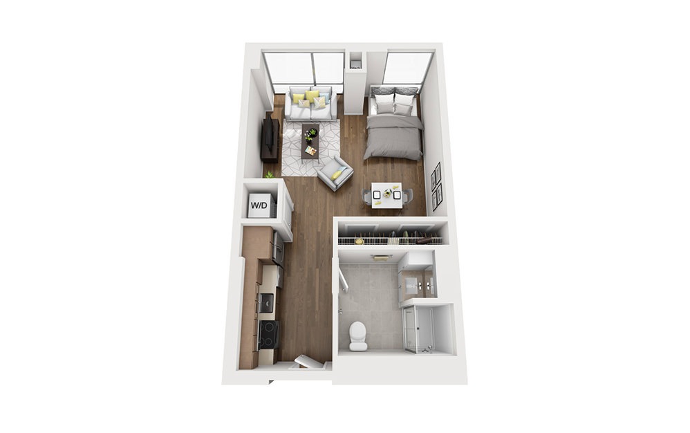 INK 3 STB - Studio floorplan layout with 1 bathroom and 520 square feet (3D)