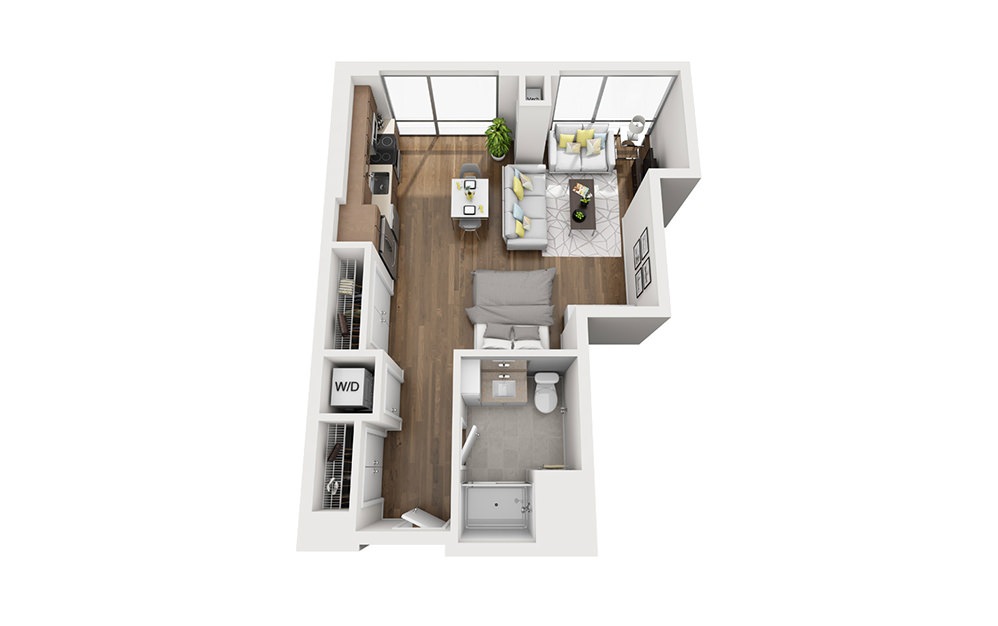 INK 3 STC - Studio floorplan layout with 1 bathroom and 546 square feet (3D)