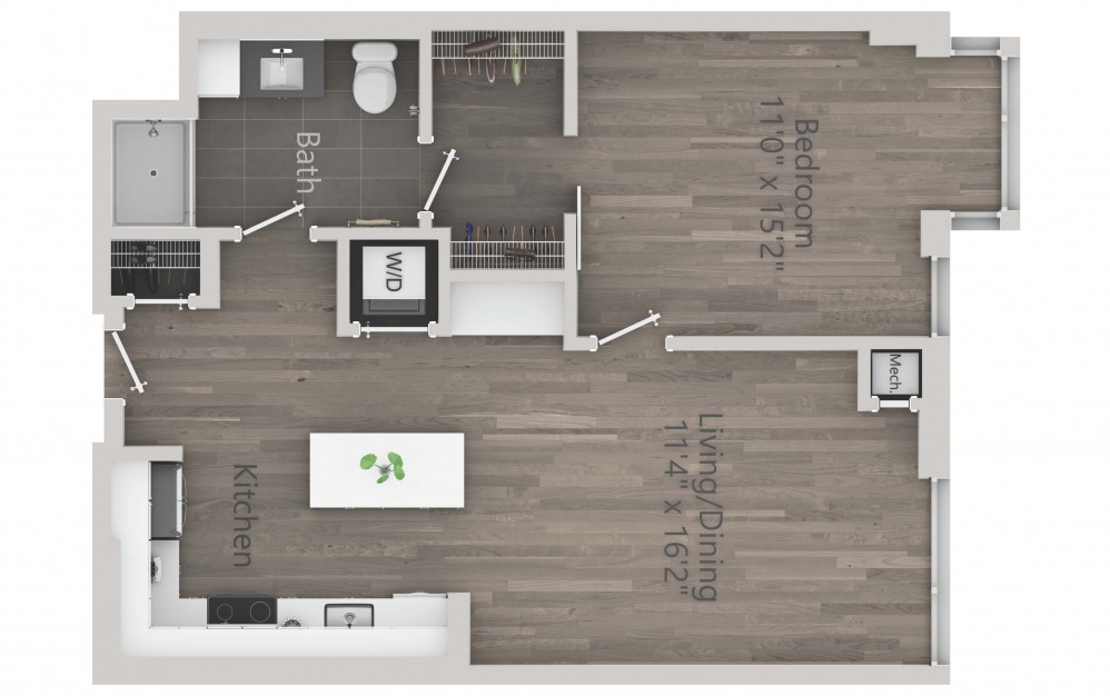 INK 1 1A 1 - 1 bedroom floorplan layout with 1 bath and 737 square feet. (2D)