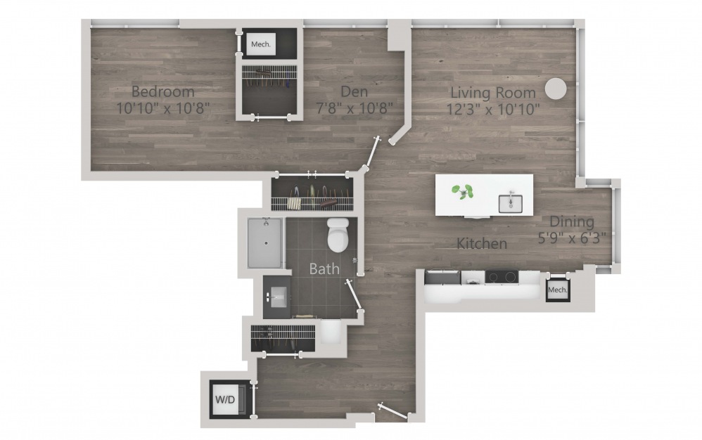 INK 1 1D - 1 bedroom floorplan layout with 1 bath and 820 square feet. (2D)