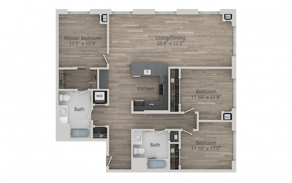 INK 2 3A - 3 bedroom floorplan layout with 2 baths and 1426 square feet. (2D)