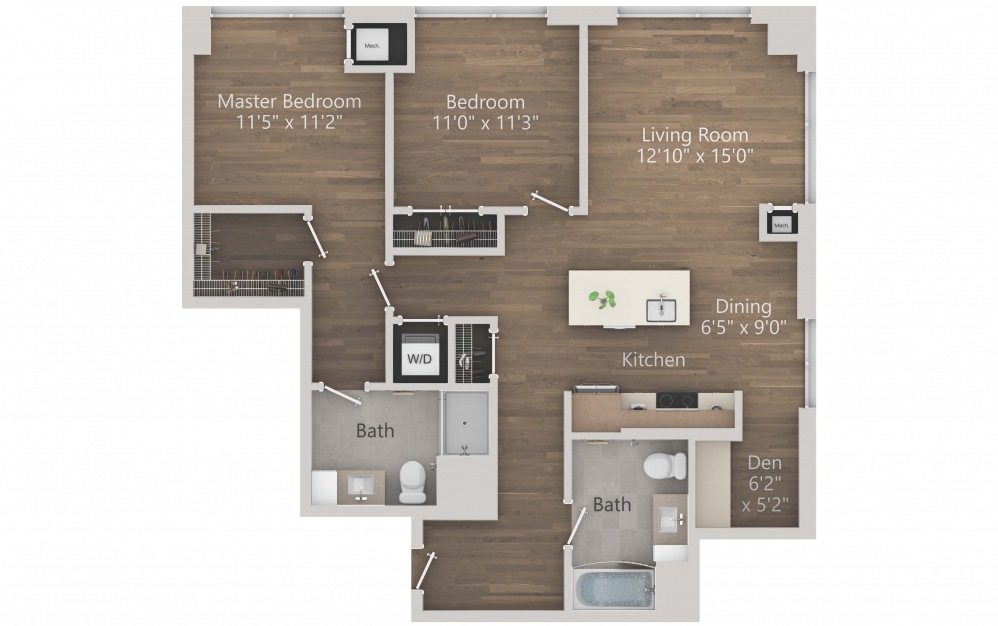 INK 3 2D - 2 bedroom floorplan layout with 2 baths and 1098 square feet. (2D)