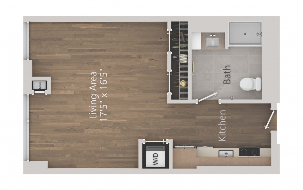INK 3 STB - Studio floorplan layout with 1 bath and 520 square feet. (2D)