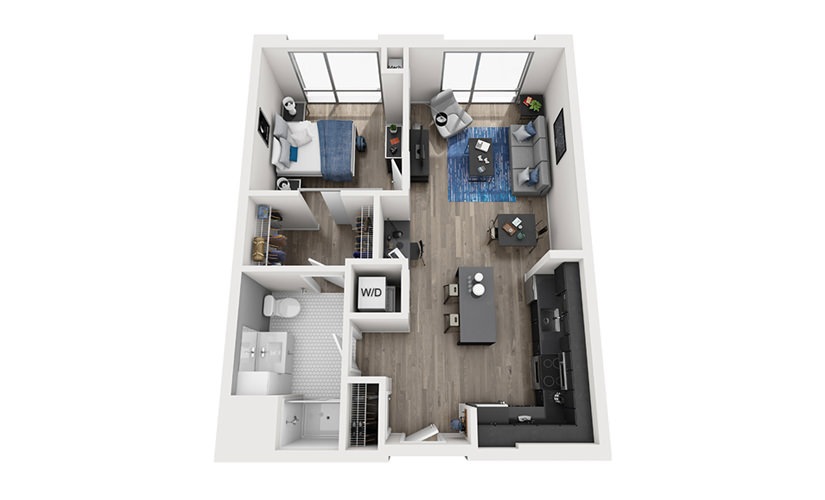 INK 2 1B - 1 bedroom floorplan layout with 1 bathroom and 711 square feet