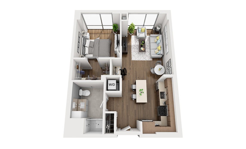 INK 3 1A - 1 bedroom floorplan layout with 1 bathroom and 709 square feet