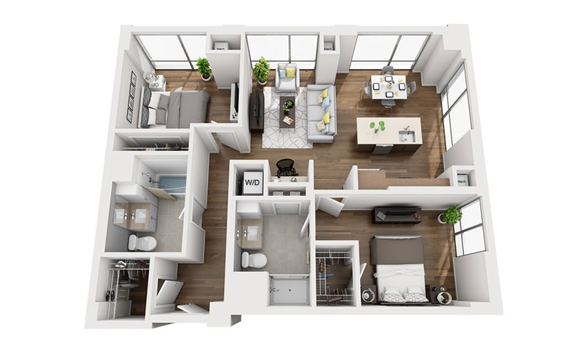 INK 3 2A - 2 bedroom floorplan layout with 2 bathrooms and 1056 square feet