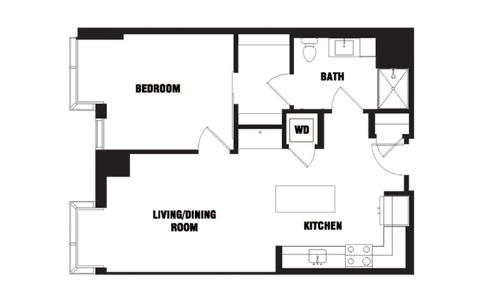 Ink 1 1A 1 - 1 bedroom floorplan layout with 1 bath and 737 square feet. (2D) Ink 1 1A 1 - 1 bedroom floorplan layout with 1 bath and 737 square feet. (2D)